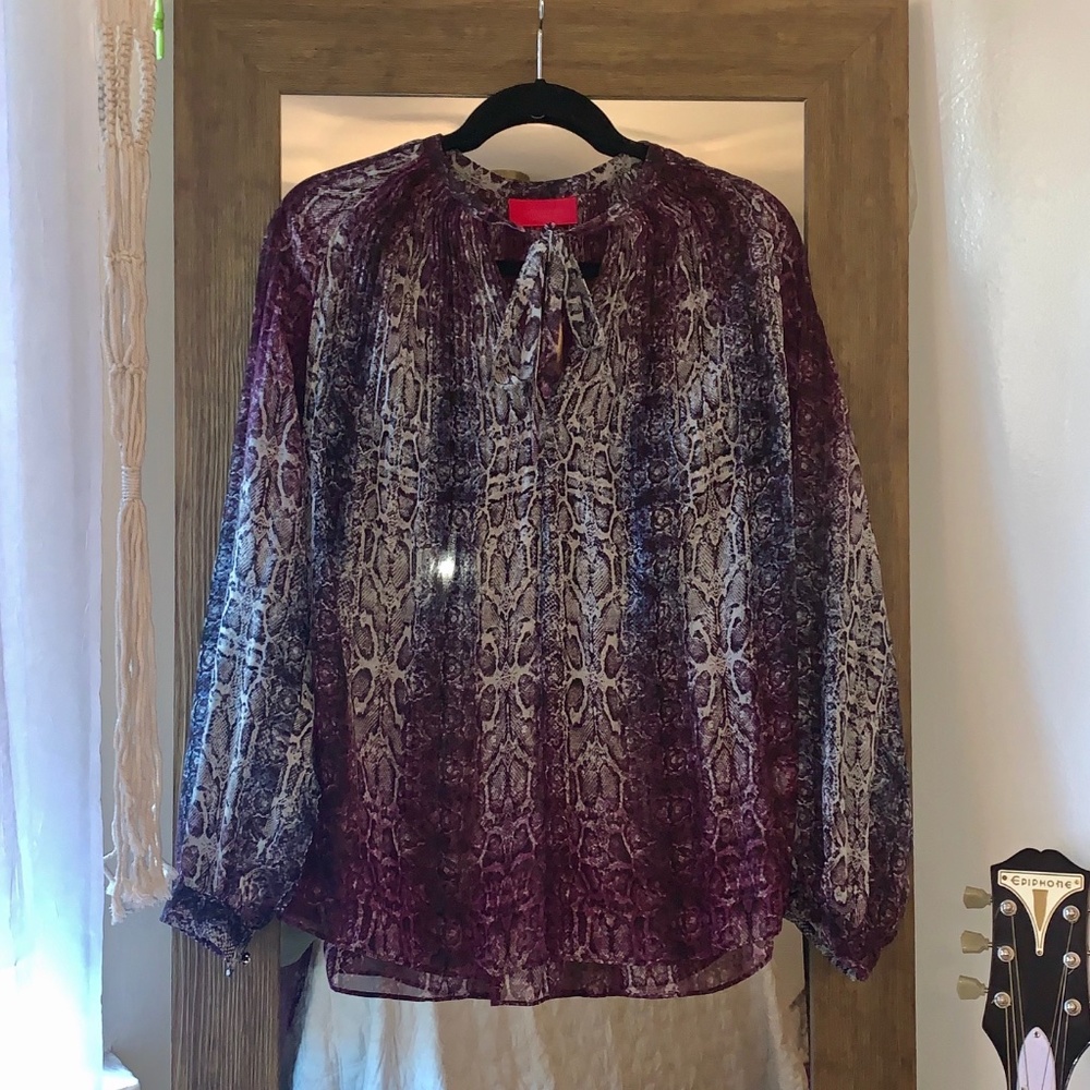 Jennifer Lopez Sem-Sheer Snakeskin Blouse NWOT